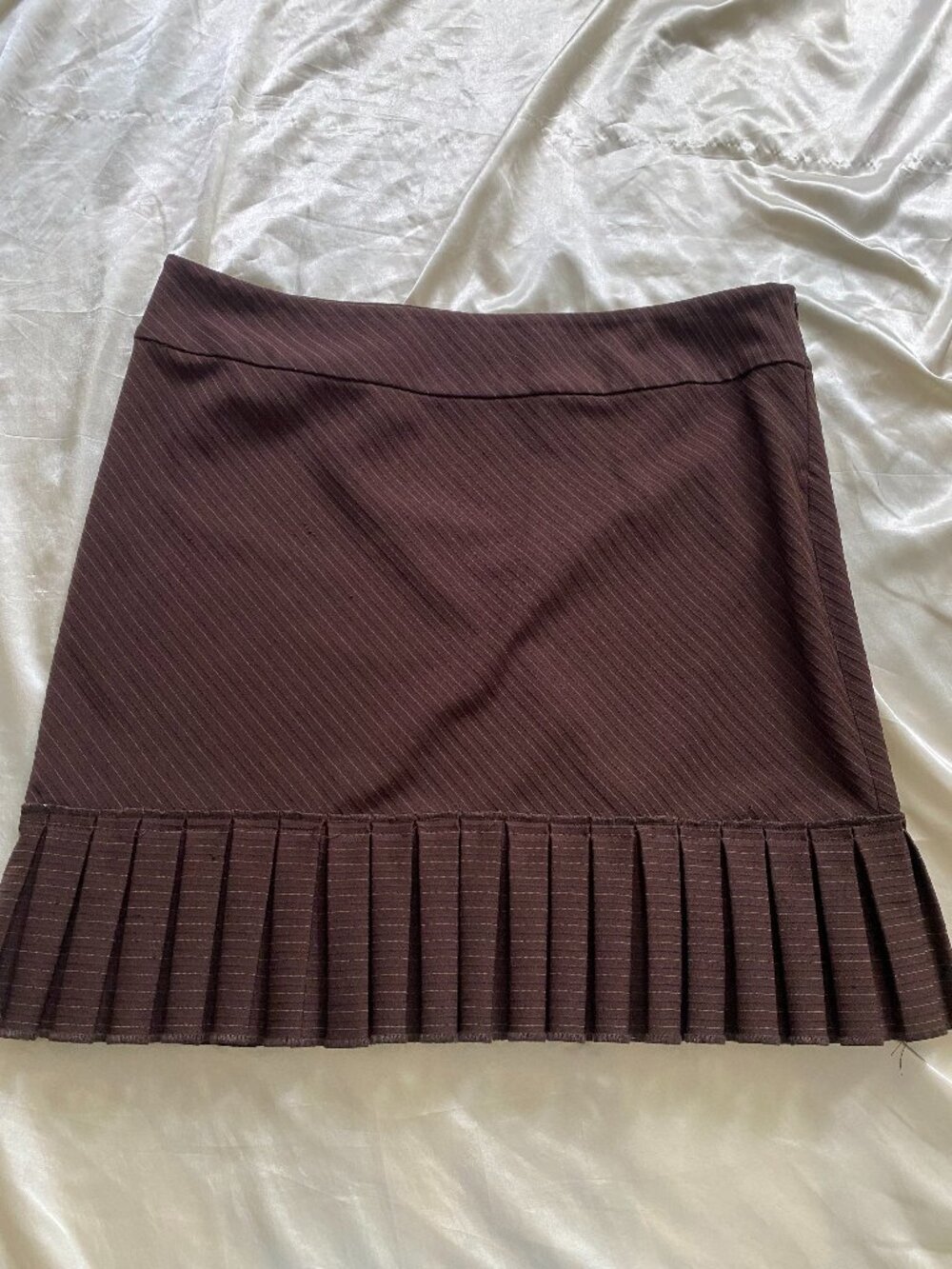 Vintage y2k Chocolate Brown Pleated Pinstripe Mini Skirt Academia Office Sz 12